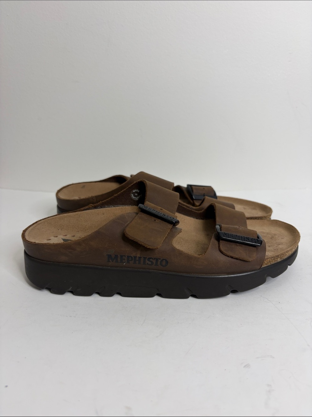 Mephisto Sandals Womens 40 10 Brown Leather Nubuck 2 Strap Slides Minimalist